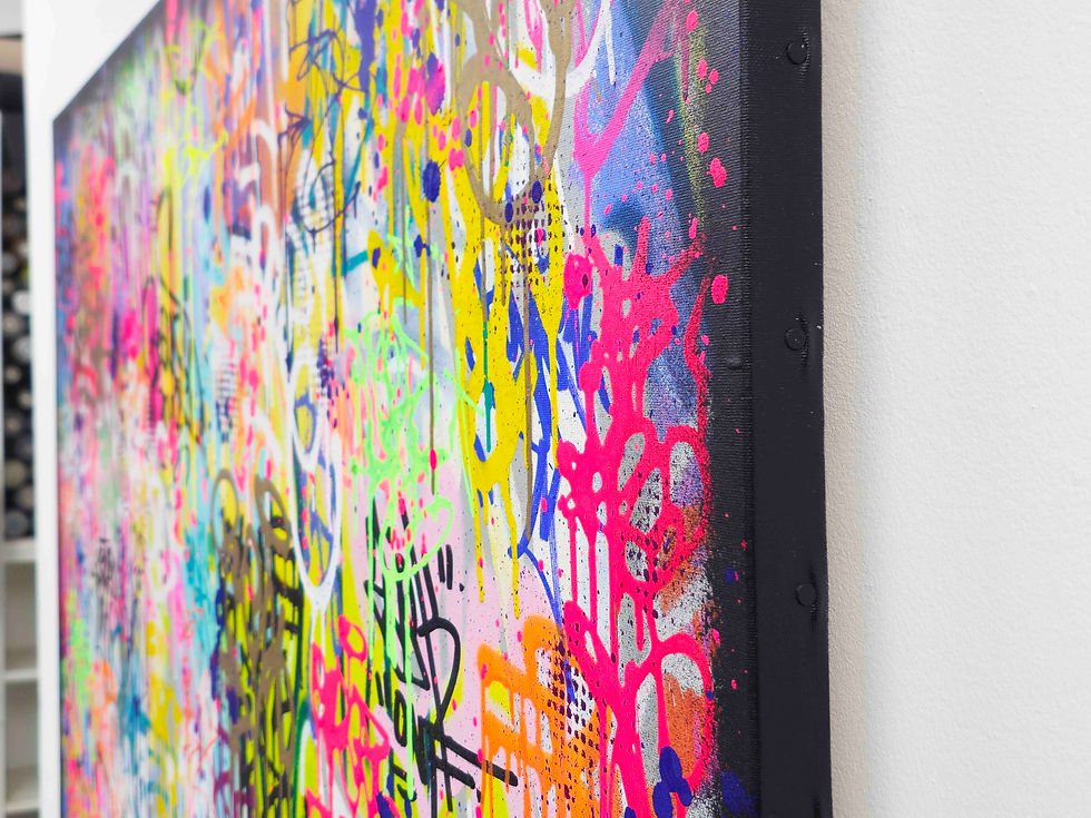 Miniaturbild: Street art canvas with graffiti codes and urban expression. A Banksy-style original artwork by Vincent Bardou.