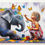 縮圖：Peinture éléphant street art abstrait, scène enfant et papillons, œuvre contemporaine de Vincent Bardou.