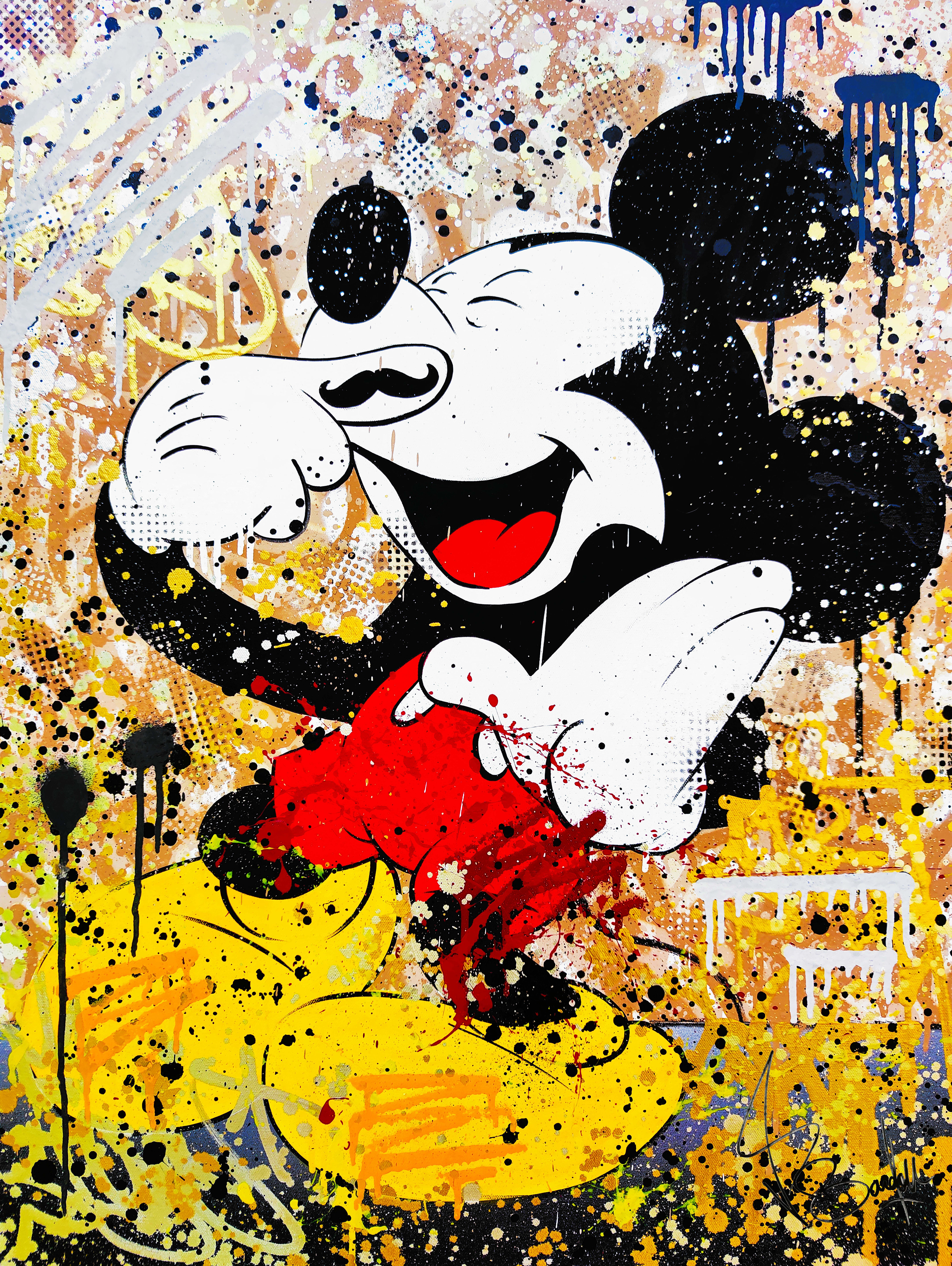 Tableau Mickey Mouse pop art signé Vincent Bardou. Peinture graffiti multicolore sur toile pour une déco murale inspirée de l