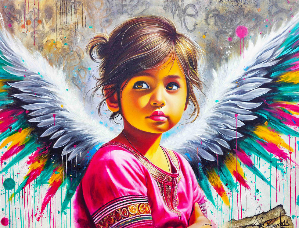 tableau ange enfant street art coloré toile portrait enfant pop art artiste vincent bardou galerie d'art en ligne