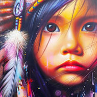 Tableau Indien d’Amérique street art multicolore, portrait réaliste signé Vincent Bardou, œuvre unique et contemporaine.