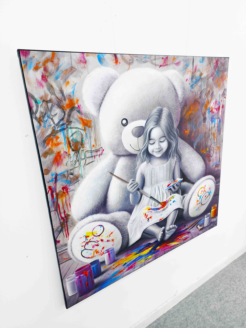 tableau ourson street art contemporain décoration murale chambre enfant noir et blanc