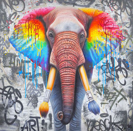 Arte callejero con elefantes.

