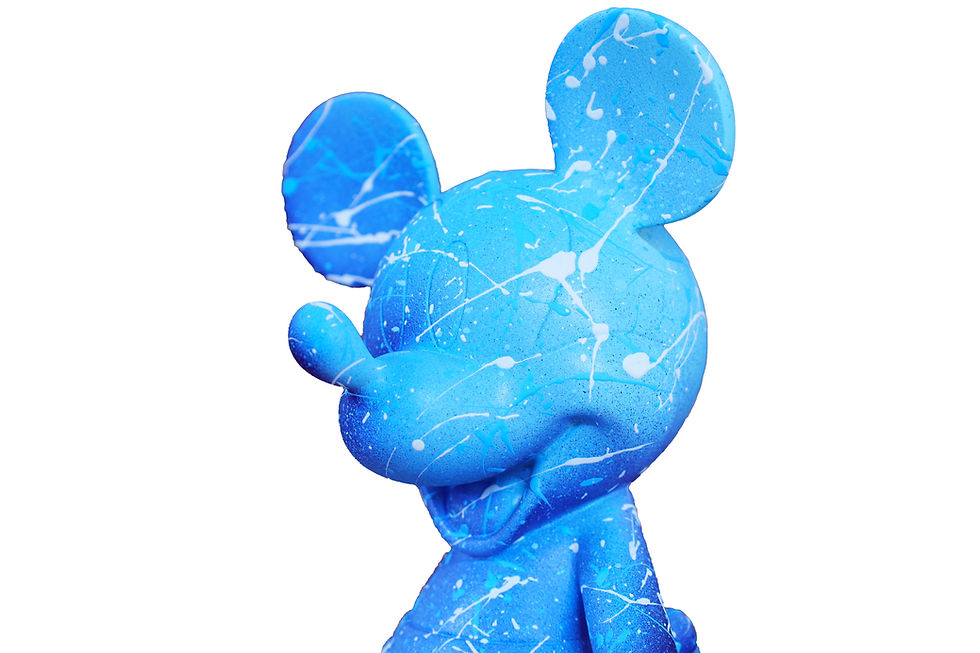 Miniature : Statue abstraite Mickey Mouse pop art bleu. Sculpture déco en résine inspirée Orlinski, œuvre signée Vincent Bardou.