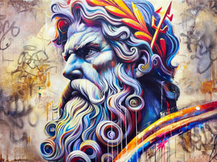 Tableau Zeus Street Art Contemporain Cadre Dieu Grec Pop Art Coloré Abstrait - Galerie d'Art Vincent Bardou