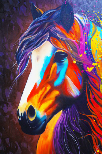 Original Abstract Horse Painting Colorful Modern Pop Art - Unique