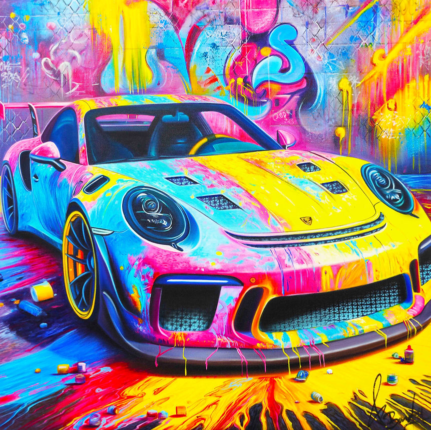 Tableau voiture de luxe et sportives œuvre automobile contemporaine originale signée Vincent Bardou street art pop art