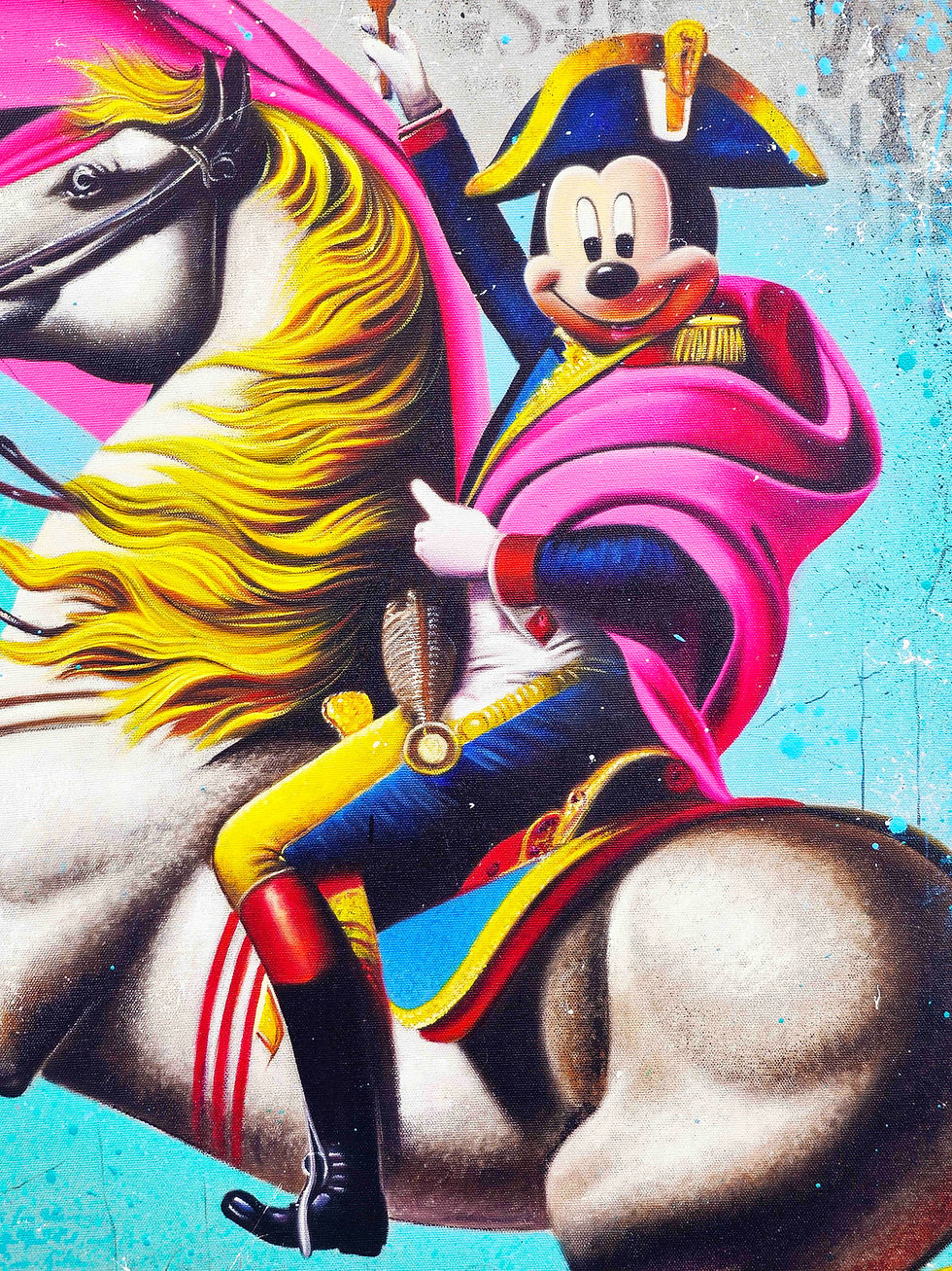 Miniature : Cadre Mickey Mouse sur cheval Street Art Napoléon Bonaparte, œuvre pop art signée Vincent Bardou. L’empereur revisité