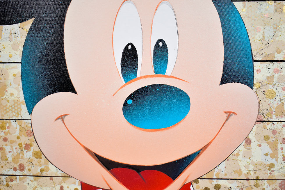 Miniatura: Mickey Mouse en style street art "Guilty". Tableau signé Bardou, fusion de pop art, abstraction et culture Disney.
