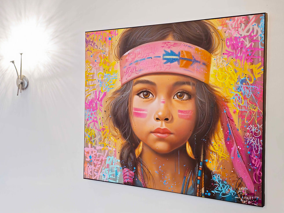 Miniatura: Tableau indien Street Art abstrait Vincent Bardou artiste galerie d’art, portrait plein de couleurs.
