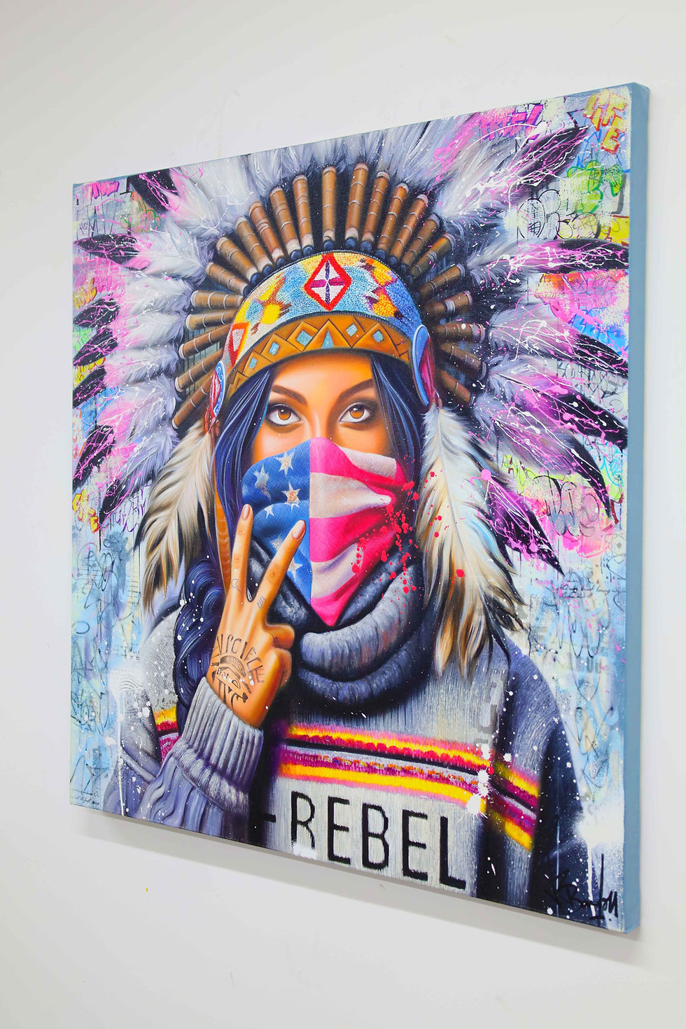 Miniature : Tableau Indienne Pop Art et Street Art, portrait femme indienne, œuvre originale de Vincent Bardou, galerie d’art en ligne