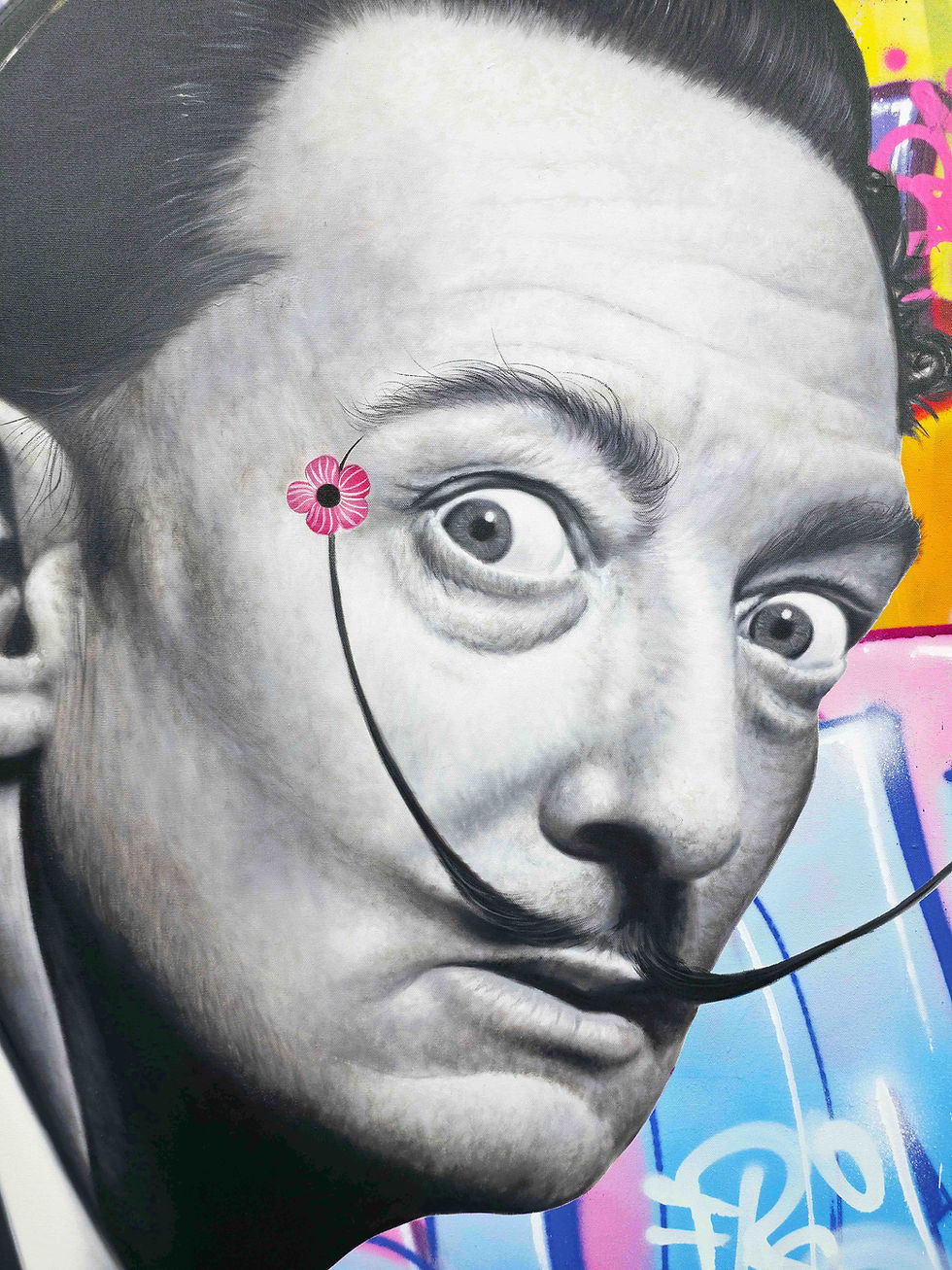 Miniature : Tableau Dali pop art street art contemporain grand format 120x120 cm portrait realise a la main fond graffiti explosif oeuvre