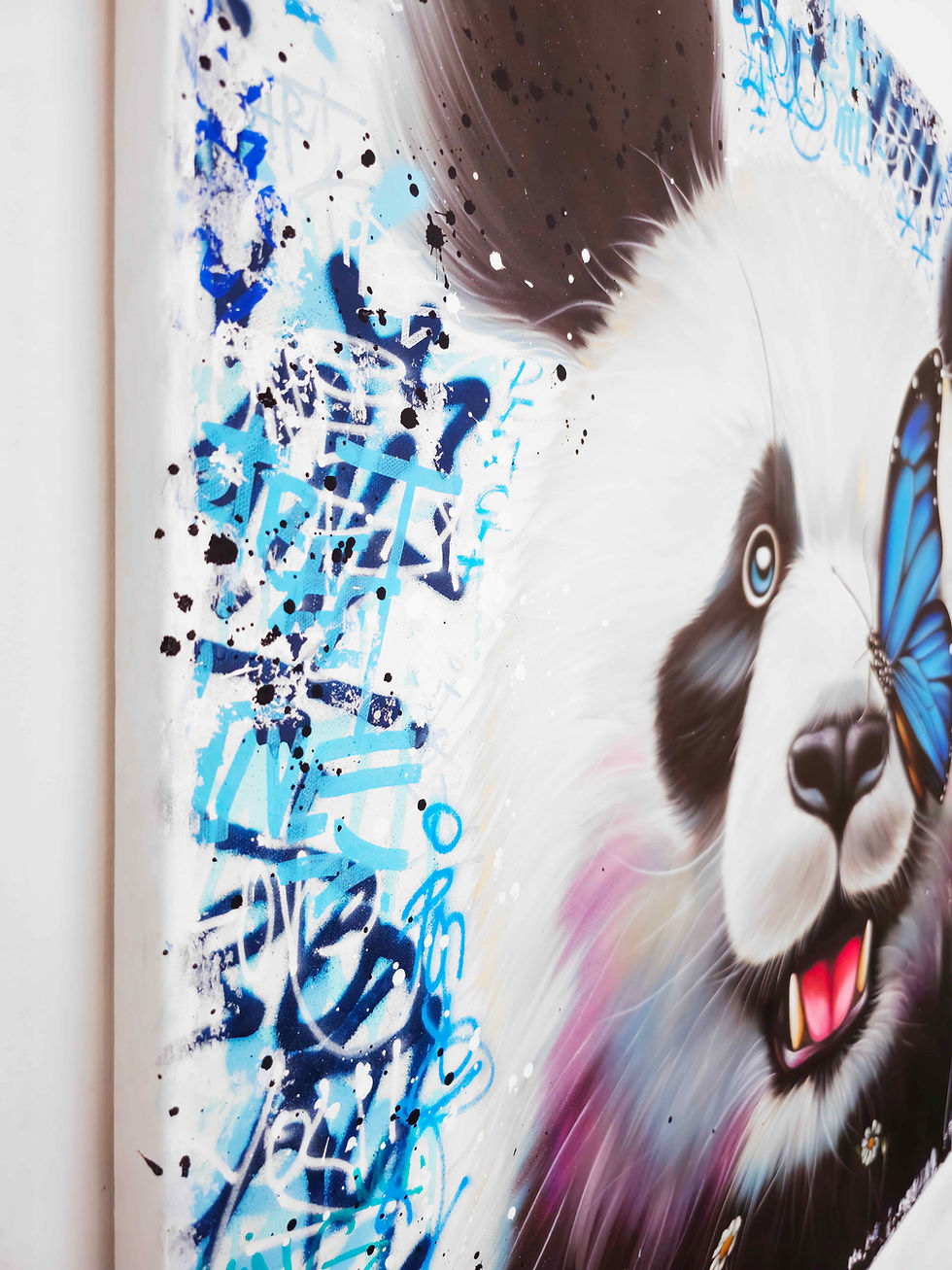 Miniaturbild: View "Panda and the Blue Butterfly" by Vincent Bardou at our Paris gallery—an enchanting street art piece in a contemporary s