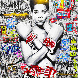 Un homenaje original y único a Jean-Michel Basquiat en el arte contemporáneo. Obras modernas y abstractas, multicolores y coloridas, con un estilo de arte callejero y pop. Lienzos exclusivos, perfectos para la decoración de interiores de diseño y art déco. Un universo artístico que combina grafiti, retratos y pintura urbana.