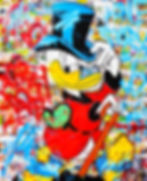 Tableau original Picsou Artist en street art pop multicolore. Scrooge McDuck version graffiti sur toile signé Vincent Bardou.