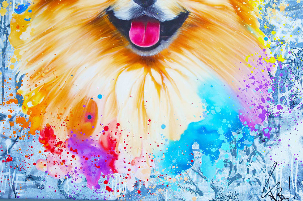 Miniatura: Peinture chien pop art colorée. Style graphique et street art signé Bardou. Déco murale pour amoureux des animaux et du desig