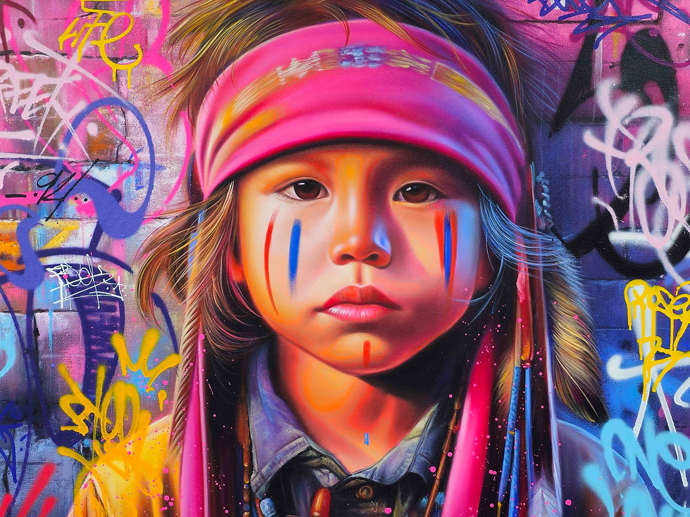 Miniaturbild: Tableau street art portrait d’enfant indien en peinture huile, design pop art coloré signé Vincent Bardou.
