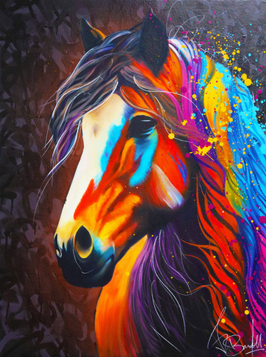 HORSE 油絵アート Original Abstract Horse Painting Colorful Modern Pop Art - Unique