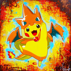 Descubre una colección única y original de pinturas de Pokémon. Pikachu, Charizard y otros héroes de culto reinterpretados en el arte contemporáneo, el arte callejero y el pop art. Obras multicolores y coloridas sobre lienzo, de estilo moderno y abstracto. Pinturas exclusivas para un diseño de interiores de diseño, a medio camino entre el grafiti urbano y un universo art déco único.