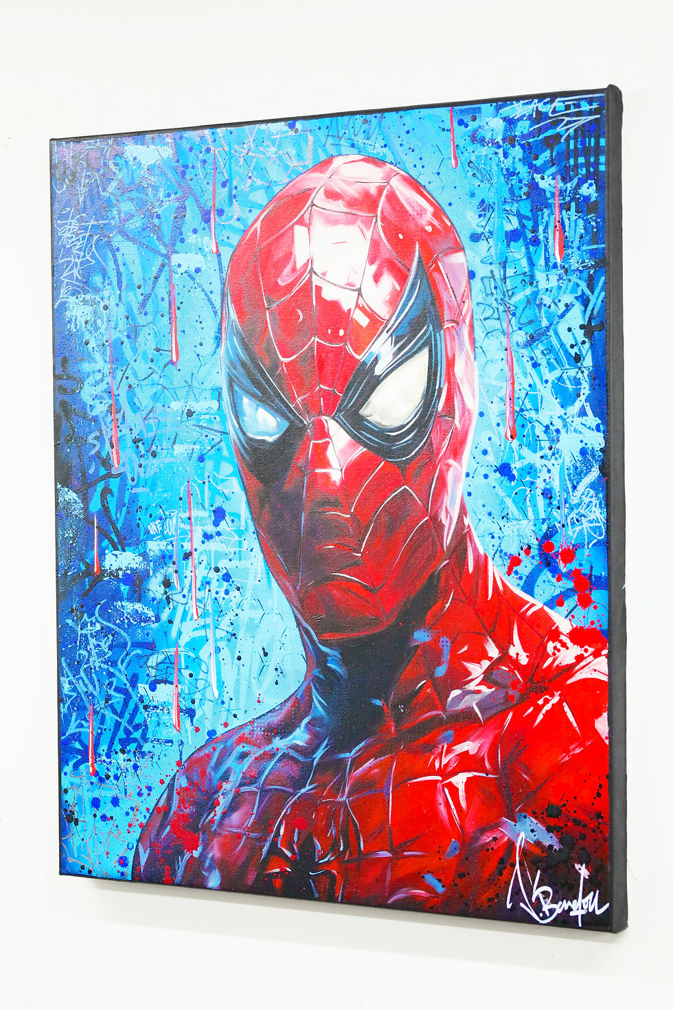 Thumbnail: Toile Spider-Man originale multicolore en street art graffiti. Super héros Marvel en version pop art moderne pour une déco