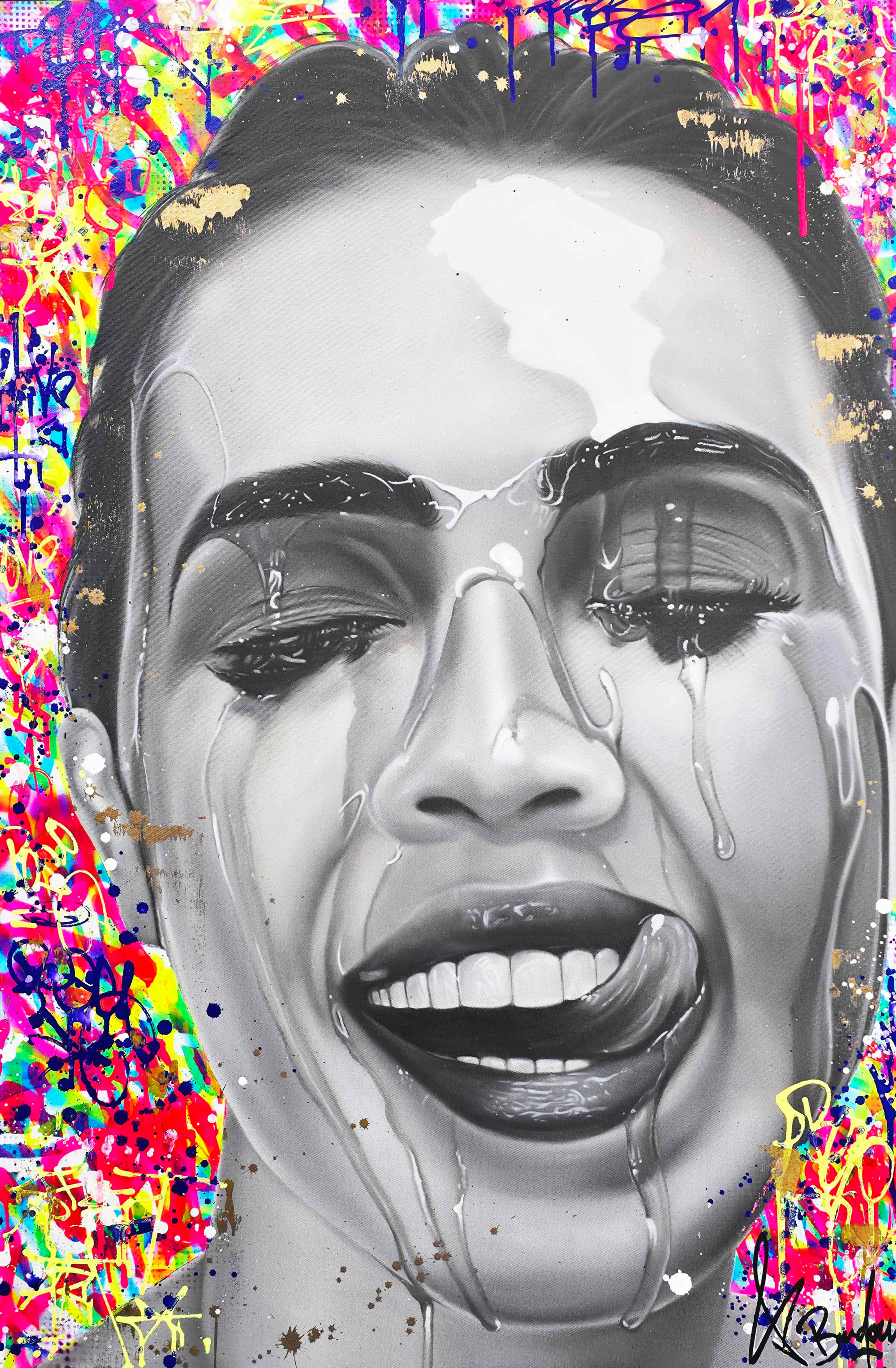 Tableau Femme Street Art XXL Portrait Moderne Graffiti Contemporain