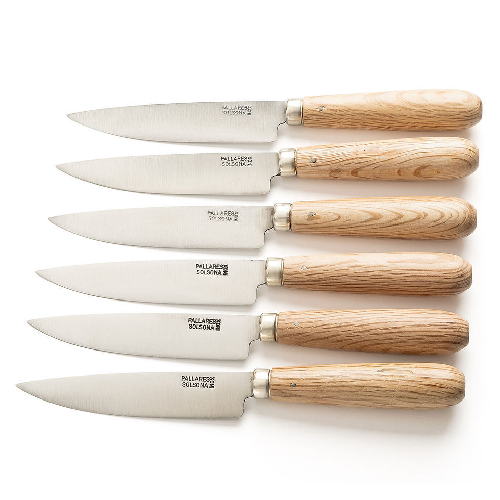Thumbnail: 6 stainless steel table / steak knives 12cm with oak handles