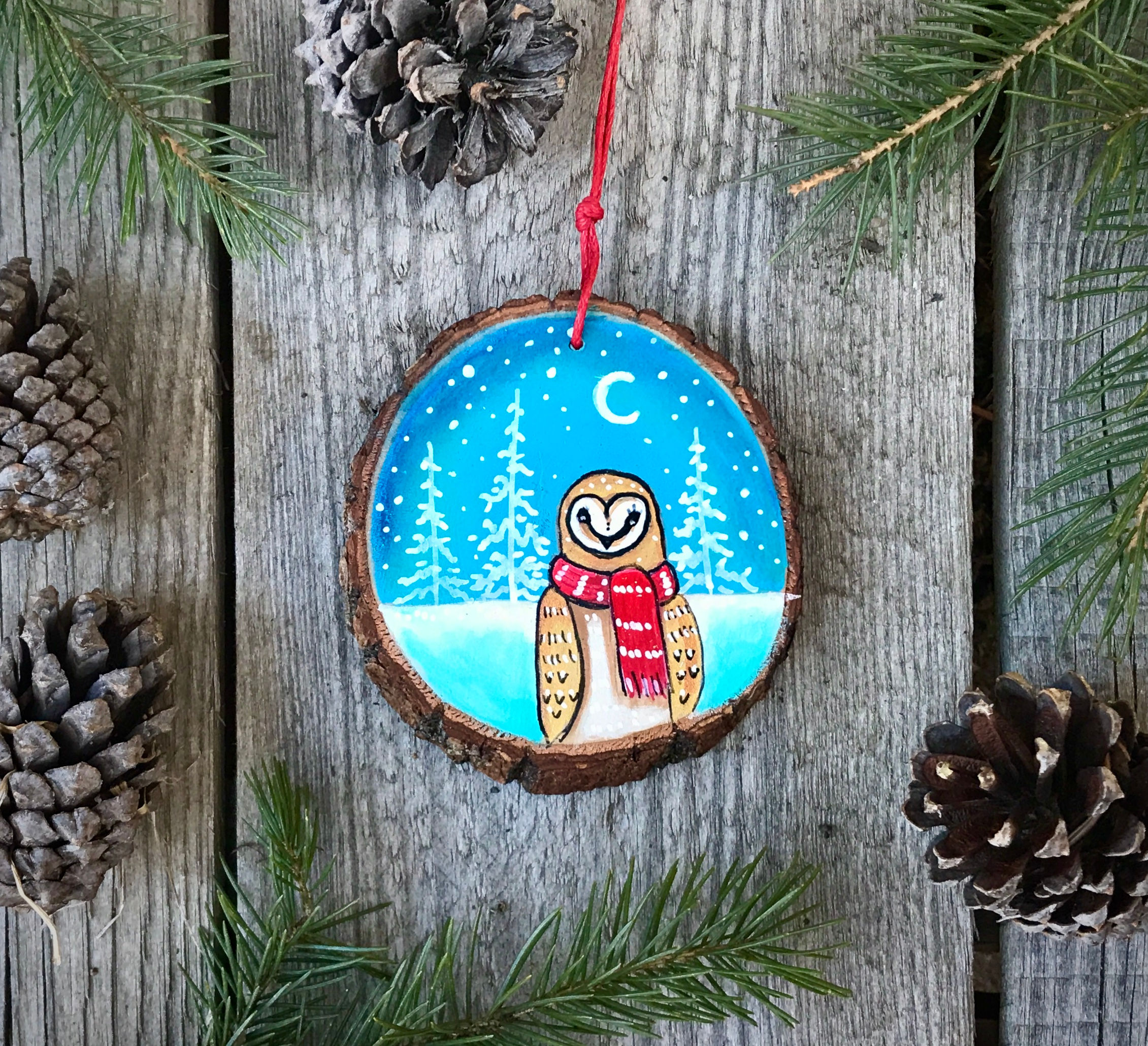 Winter Owl Wood Slice Ornament