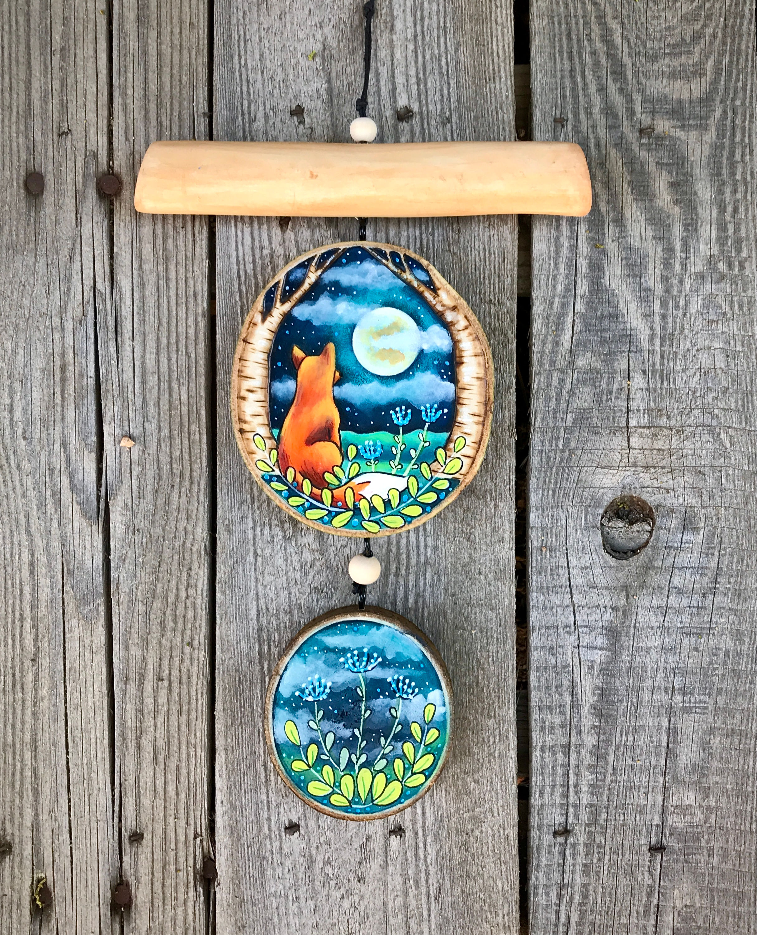 Custom Fox Mobile & Fox and Owl Large Wood Slice for Kate