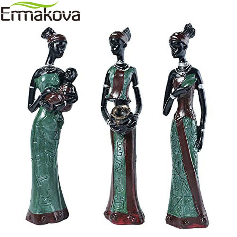 Thumbnail: 3 Pcs/Set African Woman Sculpture Girl Resin Lady Figurine