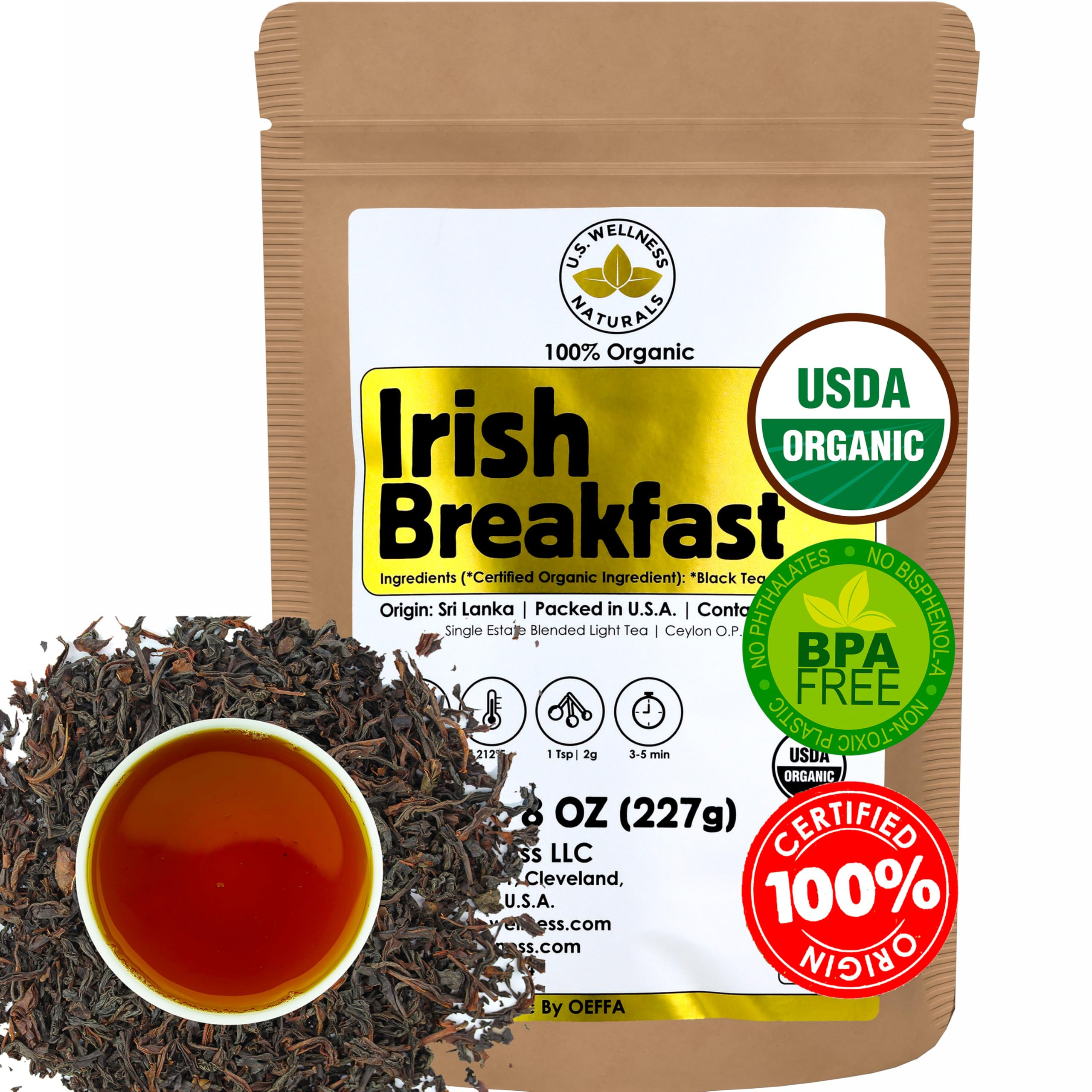 U.S. Wellness Naturals Irish Breakfast Tea, SMOOTH, RICH & WELL-ROUNDED loose...