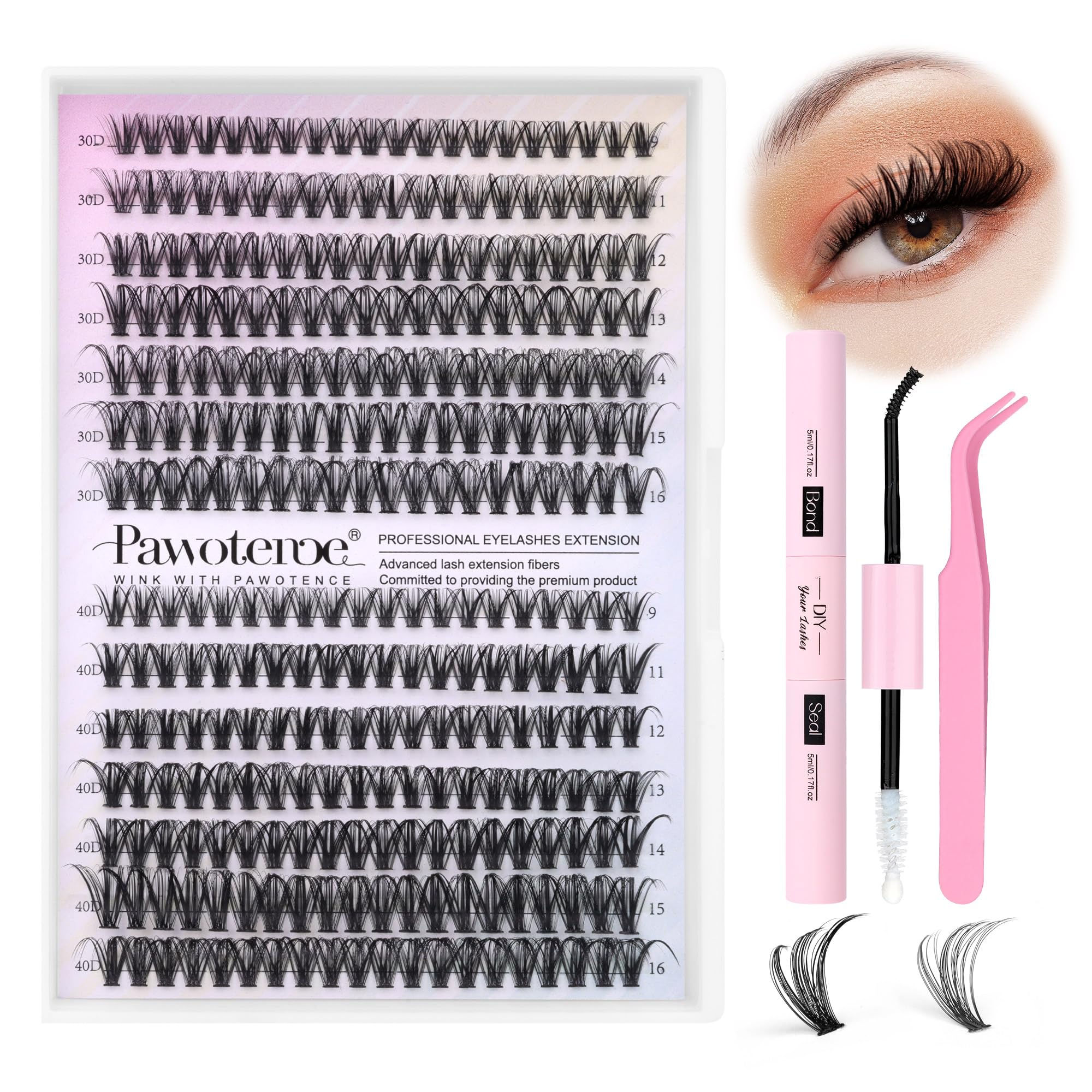 Pawotence Lash Extension Kit DIY 280pcs Lash Clusters Eyelash Extension Kit, ...