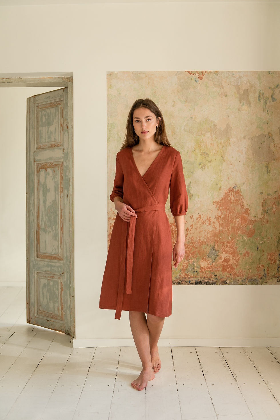 Thumbnail: Wrap Dress in Terracotta - Anna - Size S