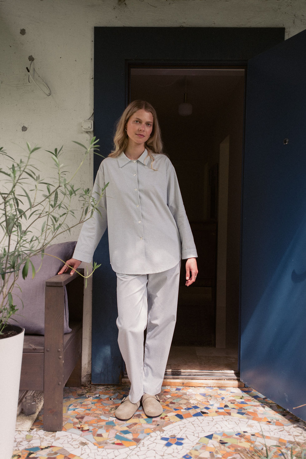 Thumbnail: Striped Cotton Pajama Set with Pants - Ida Shirt and Luna Pants