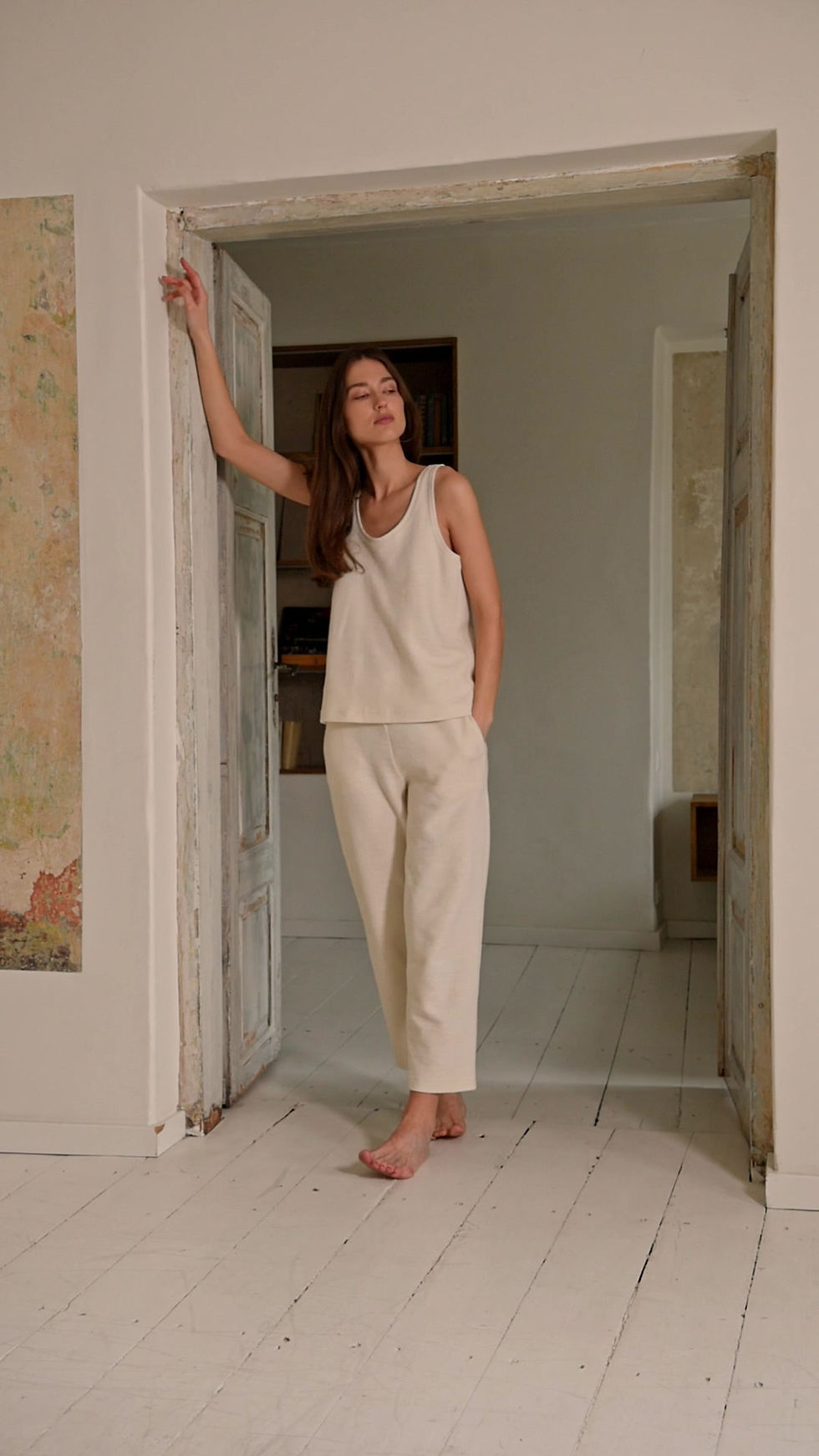 Thumbnail: Cotton Boucle Sleeveless Top in Ivory - Uma - Size S