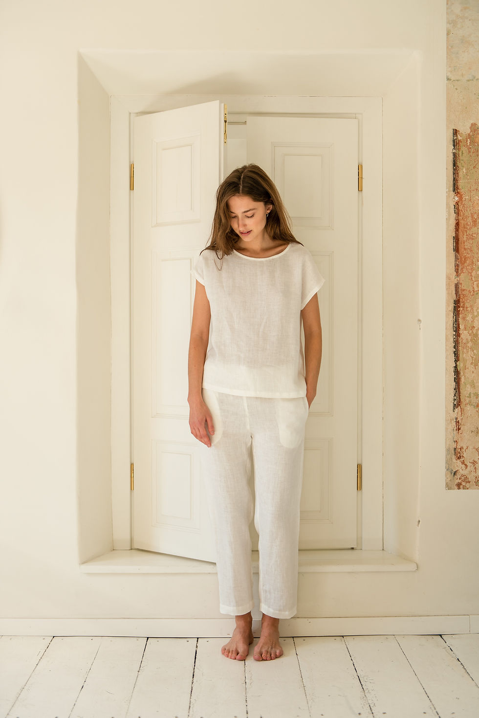 Thumbnail: Linen Pants in Milky White - Eva - Size S