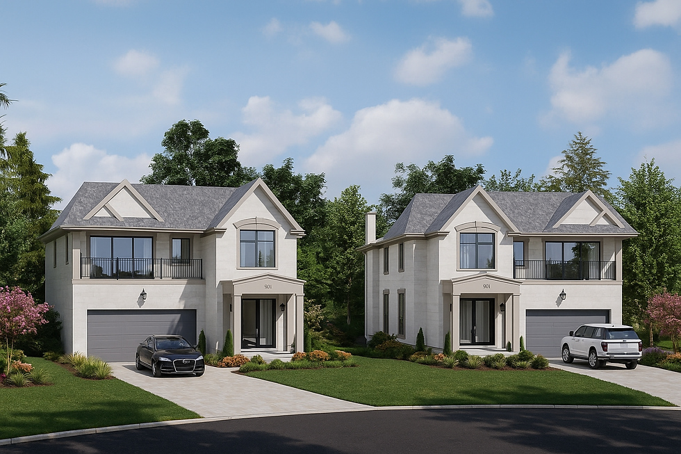 Front elevation render showing the two homes to be built on the split property