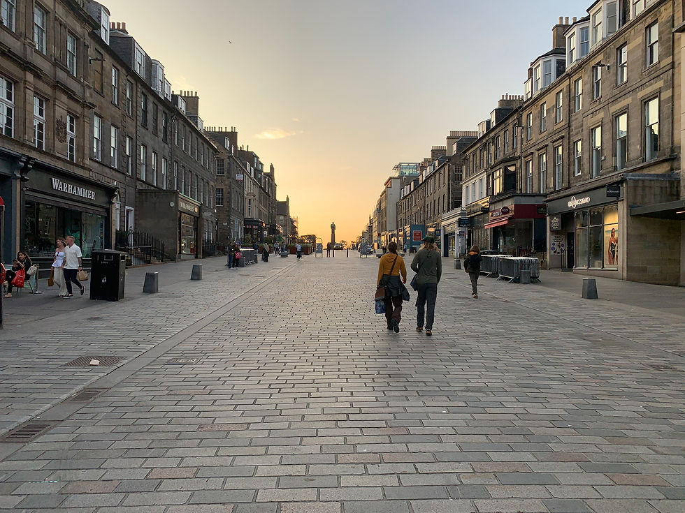 Sunset view down George Street with symmetrical Georgian façades