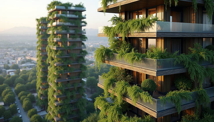 High angle view of Bosco Verticale residential towers covered with greenery in Milan