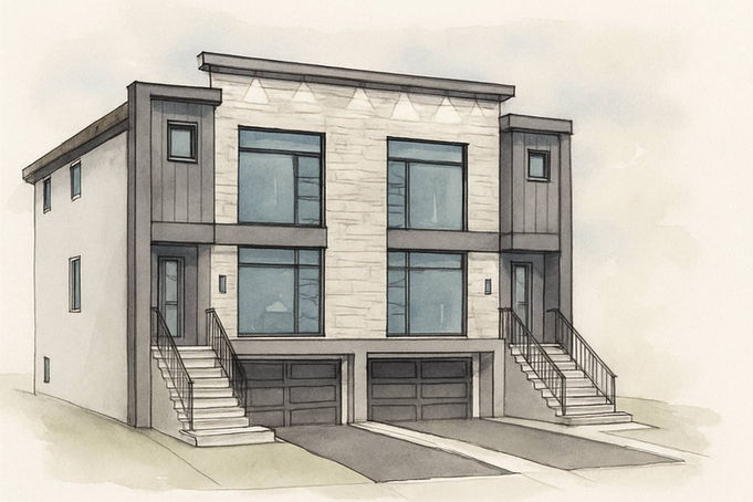 Elevation study sketch for multiplex development