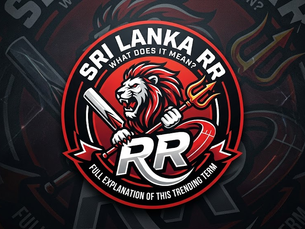 Lion holding a trident and bat on a red and black emblem. Text: "Sri Lanka RR, What Does It Mean? Full Explanation of This Trending Term."