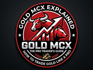 Red and black circular logo with a bull and bear, upward arrow, and gold bars. Text: "Gold MCX Explained: The Pro Trader's Guide."
