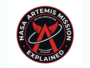 NASA Artemis Mission logo in red and black, features a stylized "A" with a crescent moon. Text: "Why this launch matters" and "Future of humans on the moon."