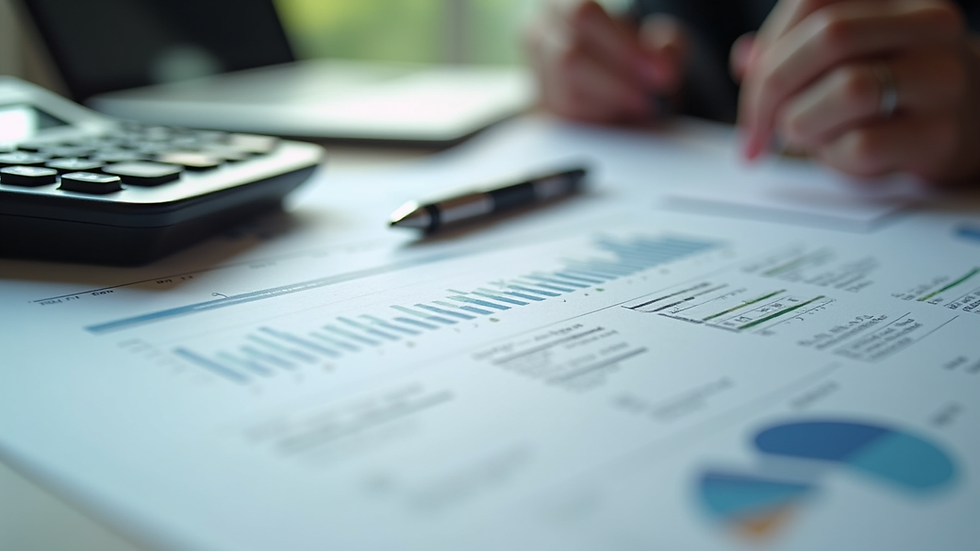 Close-up view of financial documents and calculator on a desk
