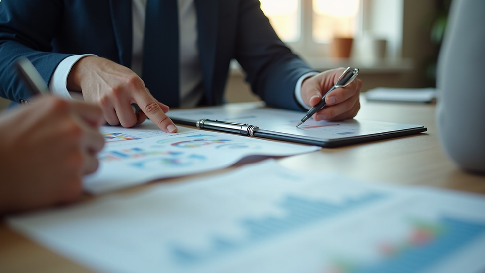 Close-up view of a financial advisor explaining charts to a client