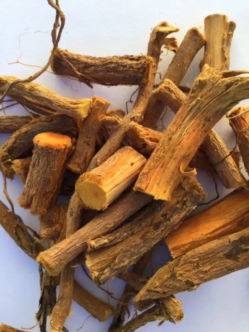 Thumbnail: Close-up of brown sticks. AKUAMMA SEEDS Tincture, Organic and natural wood bark pieces.