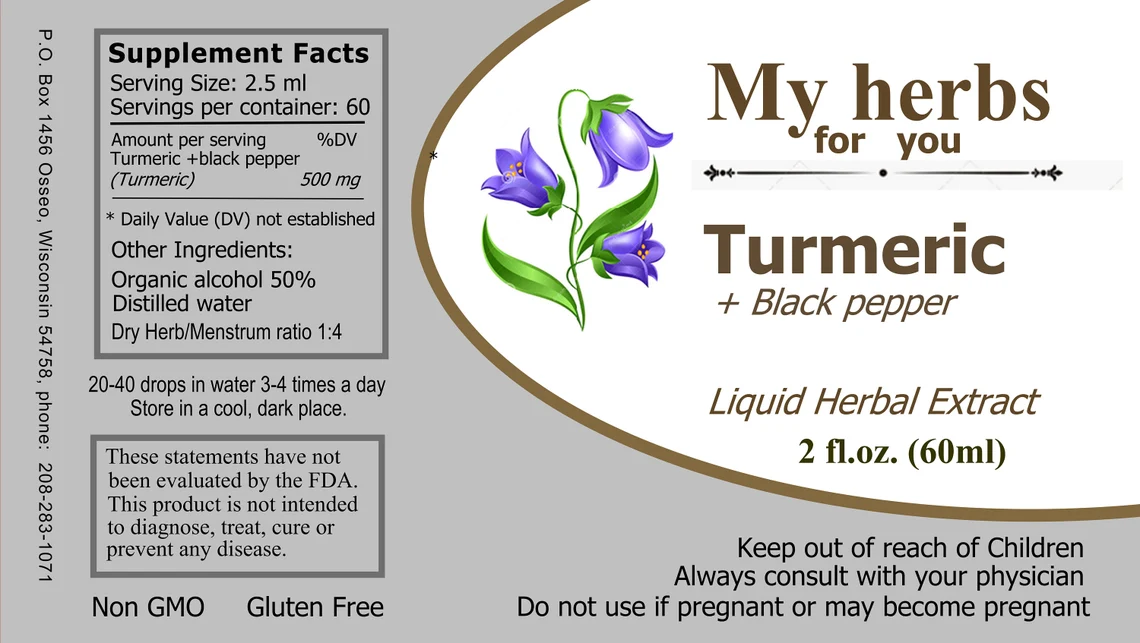 TURMERIC + Black Pepper Tincture, Organic Myherbsforyou