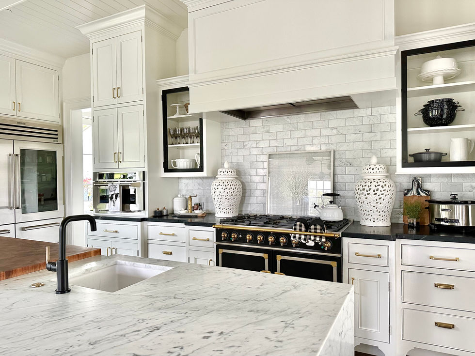 Elegant white modern farm house style kitchen.