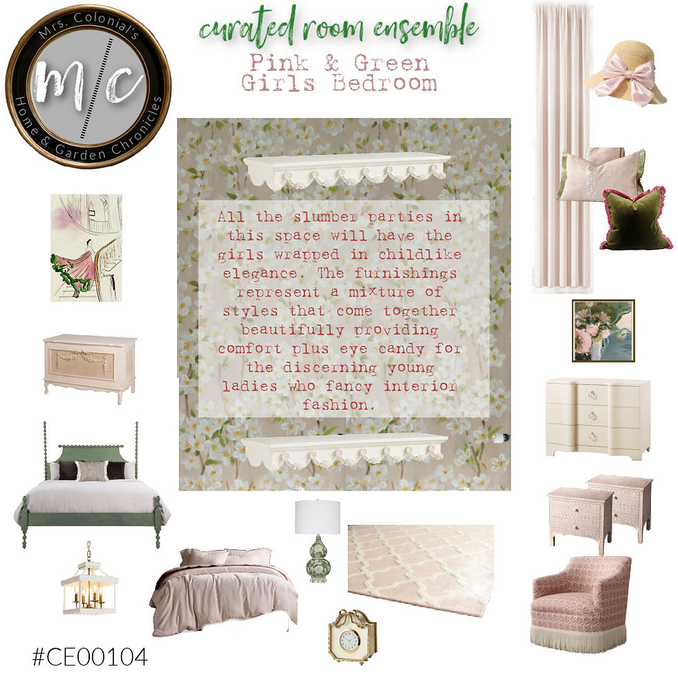 Curated Room Ensemble for a Girls Pink and Green Bedroom