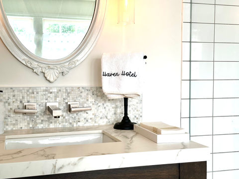 Guest suite elegant bathroom vanity design.