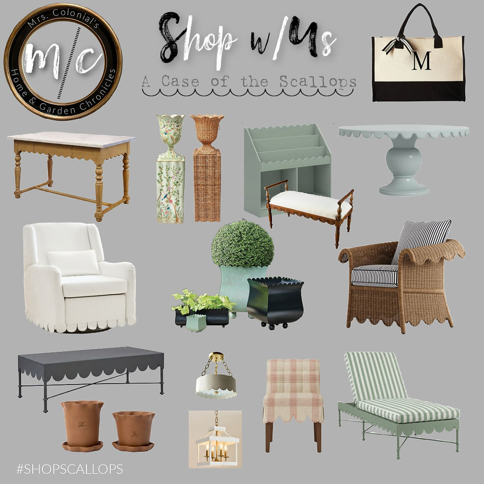 Shopping guide for furniture and decor with scallops by Mrs. Colonial